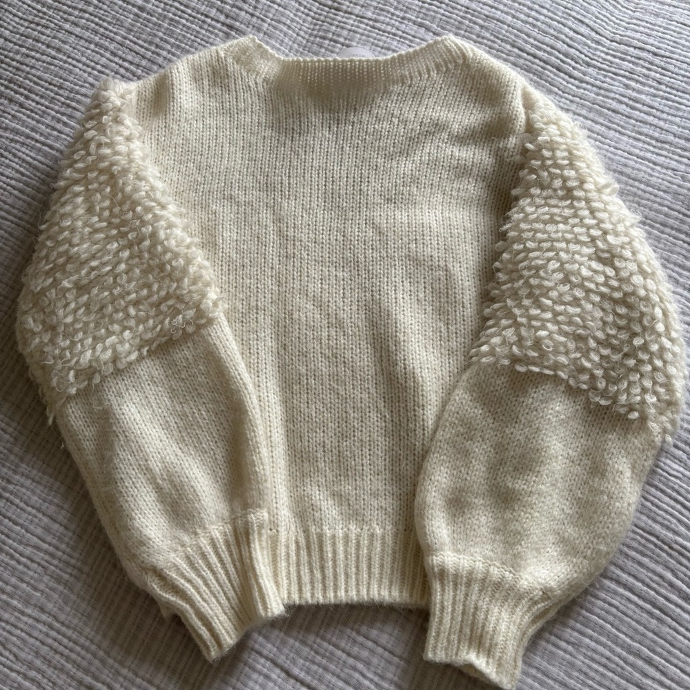 Cozy Cream Sweater with Textured Sleeves